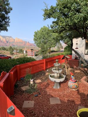 Outside garden and view on the walk from the side parking lot to the front door. at Tamaliza in Sedona