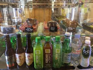 Vegan cake and drinks  at World Food Barn in Paris