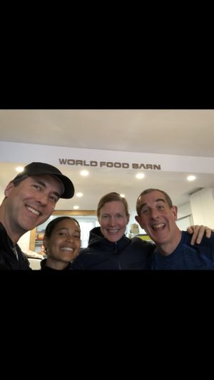Owner from California on the right and his colleague (shortest person with bright smile). at World Food Barn in Paris
