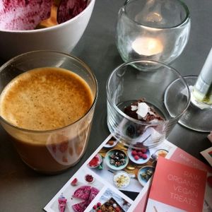 Coffe and raw bounty bar (acai bowl didn't last for a picture!) at Oslo Raw - Adamstuen Torg in Oslo