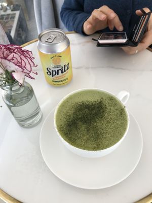 Matcha latte and kombucha  at Oslo Raw - Adamstuen Torg in Oslo