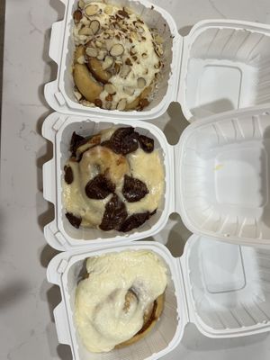 Coconut almond, chocolate peanut butter cup, and original   #Veganuary at Cinnaholic in Meridian