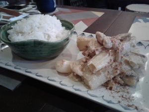 Leeks with vegan chili cheese at The Organik Kitchen Saigon in Ho Chi Minh City