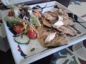 Quinoa pancakes with cashew cheese at The Organik Kitchen Saigon in Ho Chi Minh City