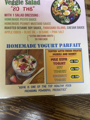 Serves dairy and plant based yogurts   at Khun Kae's Juice Bar in Chiang Mai