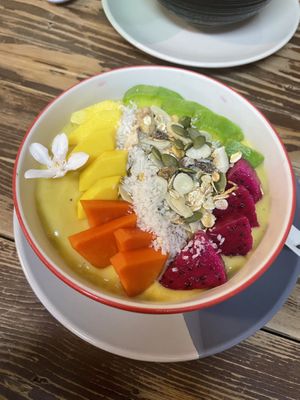 Mango smoothie bowl  at Khun Kae's Juice Bar in Chiang Mai