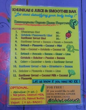 menu 1 at Khun Kae's Juice Bar in Chiang Mai