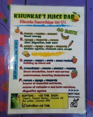 menu 2 at Khun Kae's Juice Bar in Chiang Mai