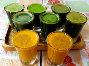 Flight of juice shots! at Khun Kae's Juice Bar in Chiang Mai