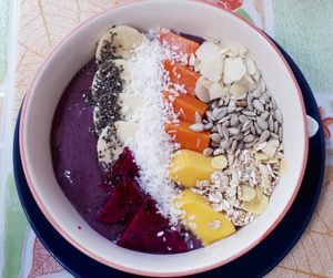 Blueberry smoothy bowl. at Khun Kae's Juice Bar in Chiang Mai
