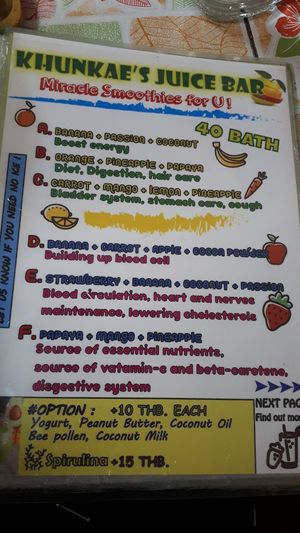 Menu. at Khun Kae's Juice Bar in Chiang Mai