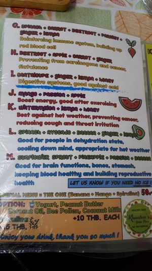 Menu at Khun Kae's Juice Bar in Chiang Mai