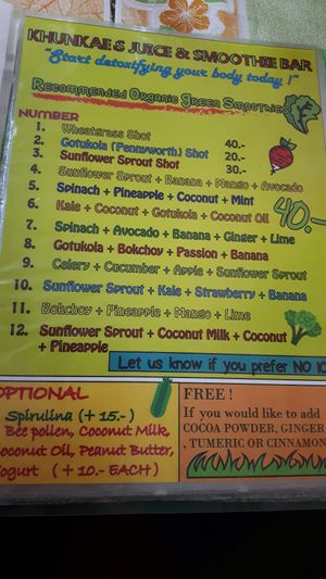 Menu at Khun Kae's Juice Bar in Chiang Mai