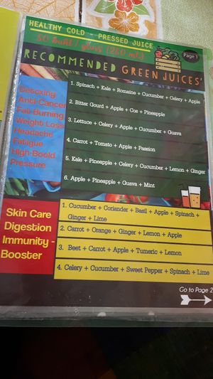 Menu at Khun Kae's Juice Bar in Chiang Mai