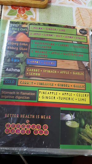 Menu at Khun Kae's Juice Bar in Chiang Mai