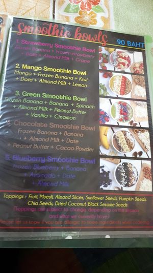 Menu at Khun Kae's Juice Bar in Chiang Mai