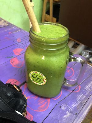 Spinach, avocado, banana, ginger and lime smoothie  at Khun Kae's Juice Bar in Chiang Mai
