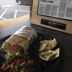 Falafel roll with hummus, lentil salad. at Medi's Mediterranean Fusion Restaurant in Macon