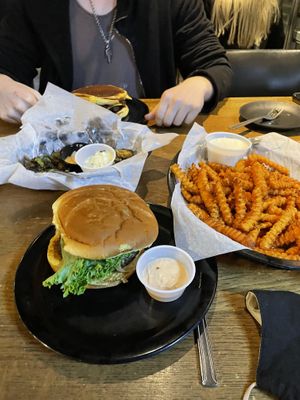 Homemade veggie burger and sweet potato fries  #Veganuary at Zombie Burger in Des Moines