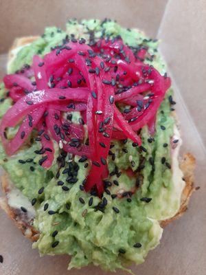 Avo toast with cream cheese at kb&co - Fox One Tower in Edmonton