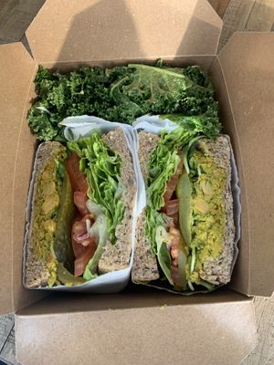 Tumeric Toona salad sandwich with Kale citrus salad  at kb&co - Fox One Tower in Edmonton