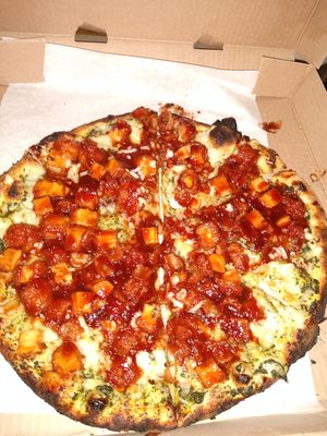 Vegan bbq tofu wood oven pizza at Pazzo Wood Fired Pizza in Wading River