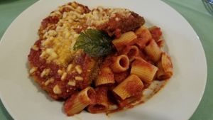 Vegan eggplant Parmigiana dinner at Pazzo Wood Fired Pizza in Wading River