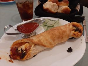 Eggplant stromboli and garlic knots at Pazzo Wood Fired Pizza in Wading River