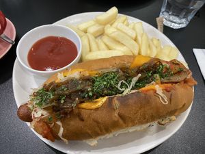 No dog meat hot dog, something to bark about! at The Lost Deli in Adelaide