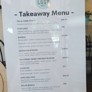 Vegan menu at The Lost Deli in Adelaide