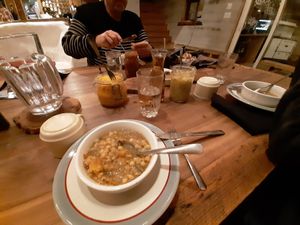 Pea soup as starter at La Cabane a Tuque in Mont-tremblant