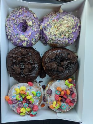 Birthday cake, death by chocolate and fruity pebbles at Doughnut Party in Edmonton