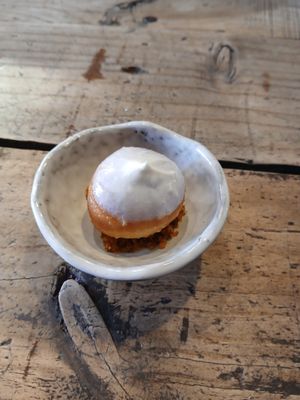 This was fantastic- brioche ball with miso, vegan mayo and crispy potato crumble at VeVe in Copenhagen