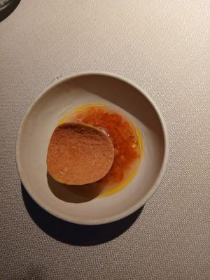 This Pringle on top of an asparagus sorbet was good but why is it always sorbet for us vegans at VeVe in Copenhagen