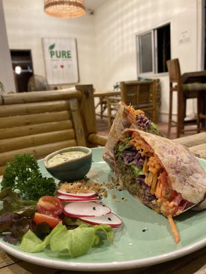 Enormous falafel burrito  at Pure Vegan Heaven in Koh Phangan
