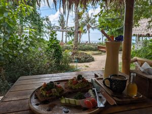 View into the restaurant garden at Pure Vegan Heaven in Koh Phangan