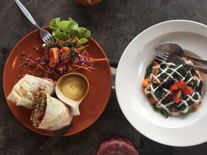 Falafel burrito and best gnocchi’s ever! at Pure Vegan Heaven in Koh Phangan