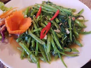 Fried morning glory at Pure Vegan Heaven in Koh Phangan