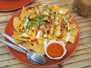 Loaded Nachos YUMmmmm at Pure Vegan Heaven in Koh Phangan