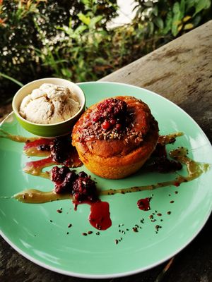 Sweet potato cake with coconut ice cream at Pure Vegan Heaven in Koh Phangan