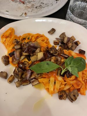 Pomodoro with aubergine and basil (just ask to remove the Parmesan). It was the only vegan pasta but it was good!   at Olio Doliva in Sofia