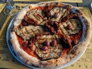 Eggplant, dried tomatoes & olives at Olio Doliva in Sofia