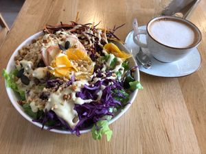 Power Salad and oat cappuccino  at Pure in Luxembourg City