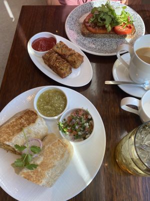 Breakfast burrito, avocado toast, and hash browns   at Waldorf Astoria - The Zen Kitchen in Las Vegas