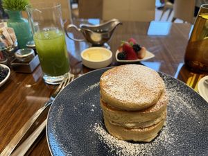 Vegan pancakes and green juice   at Waldorf Astoria - The Zen Kitchen in Las Vegas