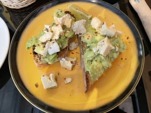 Bruschetta with vegan feta  at SAM - City in Warsaw