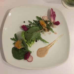 Degustation menu, dish 3: salad with orange tempura at Barat Vegeliciously Mediterranean in Kuala Lumpur