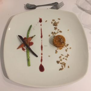 Degustation menu, dish 8: spiced couscous, asparagus and carrots at Barat Vegeliciously Mediterranean in Kuala Lumpur