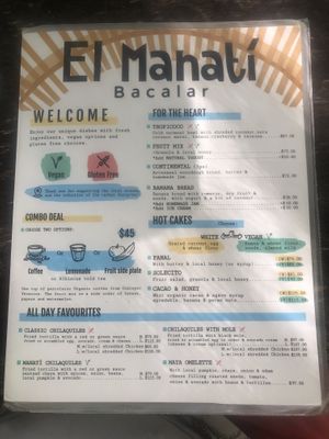 Menu 1  at El Manatí in Bacalar