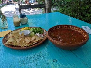 Pozole dish at El Manatí in Bacalar